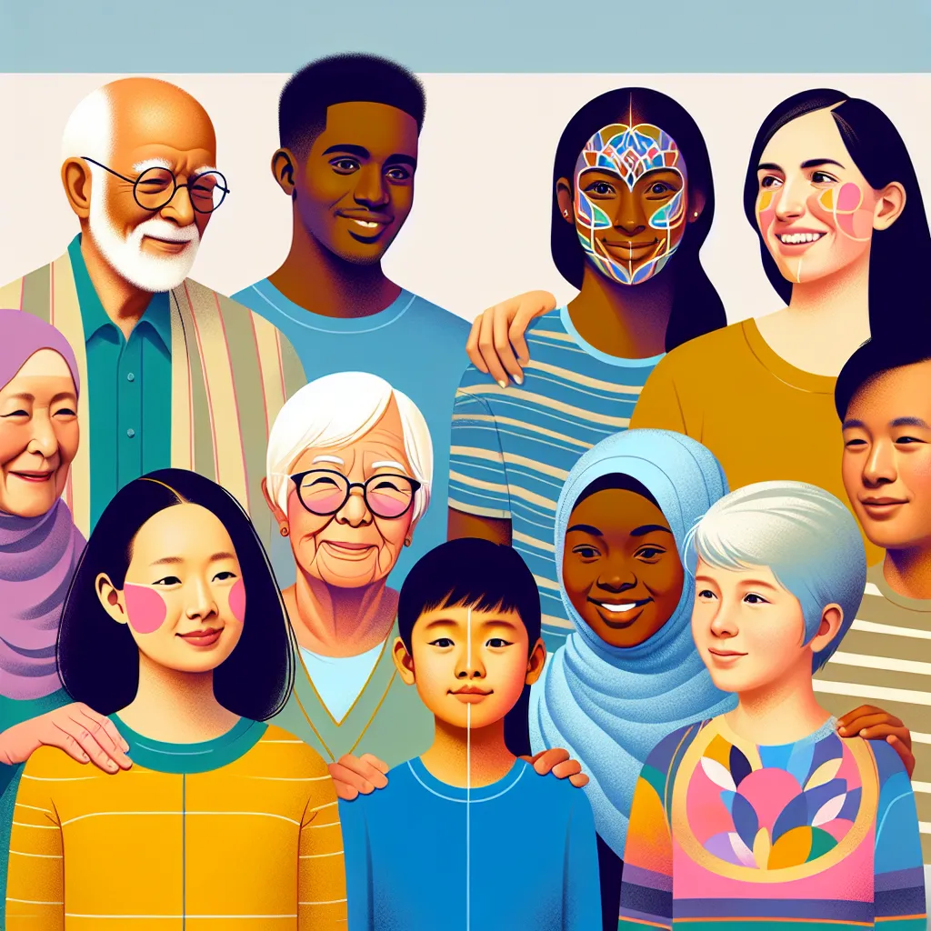 A vibrant illustration depicting diverse individuals coming together in a harmonious setting, celebrating unity and collaboration.