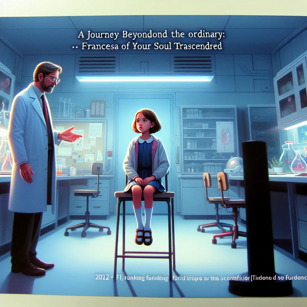 A 12-year-old girl, Francesca Lucchini, is shown bound to a chair in a dimly lit laboratory, as Trevor Maloney, the Air Chief Marshal of Britannia, stands beside her. The chapter headings indicate that this story is titled "The Reluctant Lucchini: A Soul Transcended" and falls under the genre of biographies.