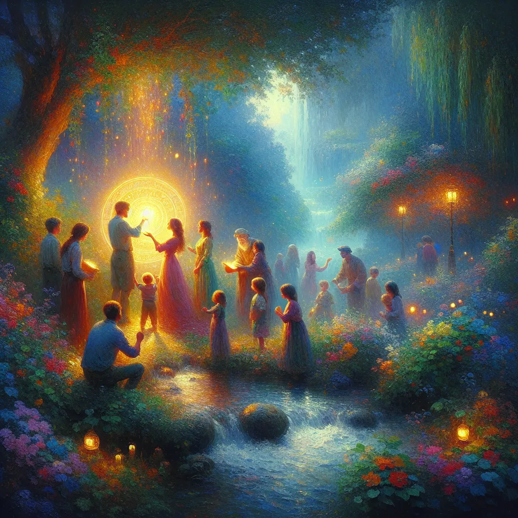 Family, Coin, Swap, Transformation, Enchantment in the style of Monet