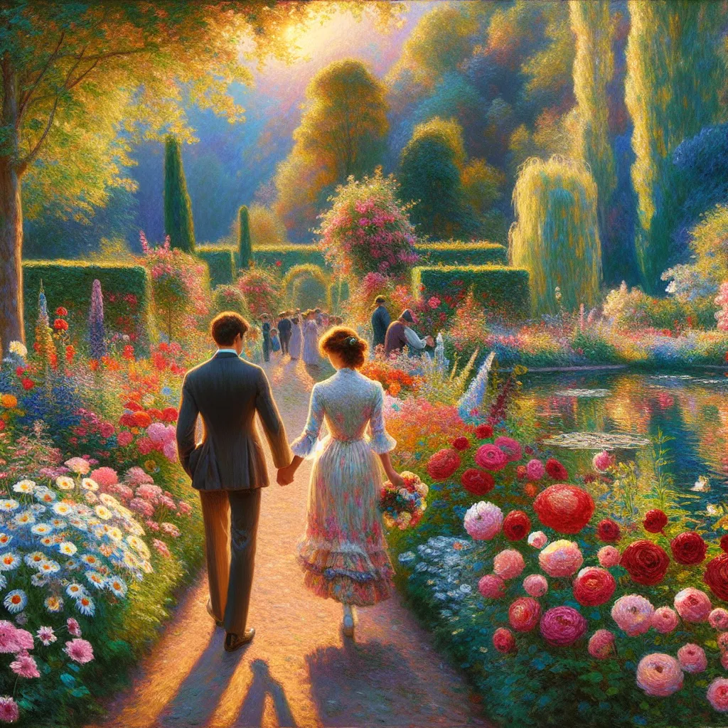 Love, Romance, Passion, Sensation, Intimacy in the style of Monet