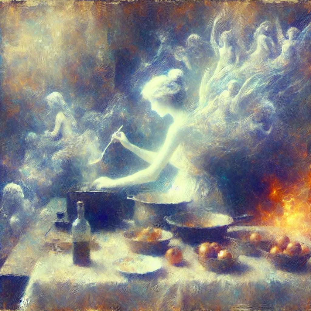 Ethereal, Haunting, Ghostly, Culinary, Indulgence in the style of Monet