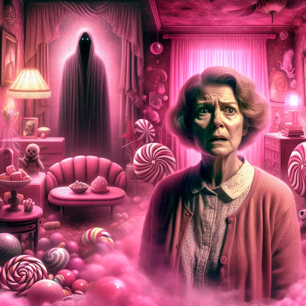 A young boy named Oliver Bennett is swept into a fantastical and eerie world during a sleepover at his friend Henry's house, where he is transformed into an adult woman trapped in a room suffused with pink and candy. The mysterious Lorraine Clarke appears, sealing Oliver's fate with haunting words. A tale of loss, transformation, and unending captivity unfolds in a surreal and sinister setting.