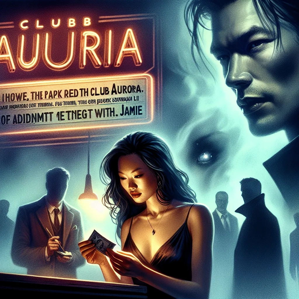 An emotional tale set in Club Aurora, where Savannah Li runs her business and holds onto hope of finding her missing sister, Jamie. As shadows whisper secrets, Savannah receives a mysterious message leading her to a midnight meeting with a figure from the darkness—could it be Jamie? A story of love, loss, and the resilience of hope in the face of a gripping mystery.