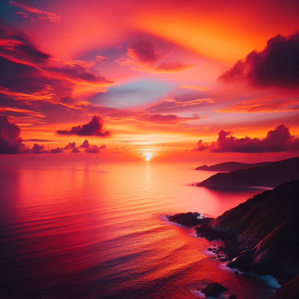 No worries! Here's a concise description for an image:

"A mesmerizing sunset over the serene ocean, casting vibrant tones of orange and pink across the horizon."