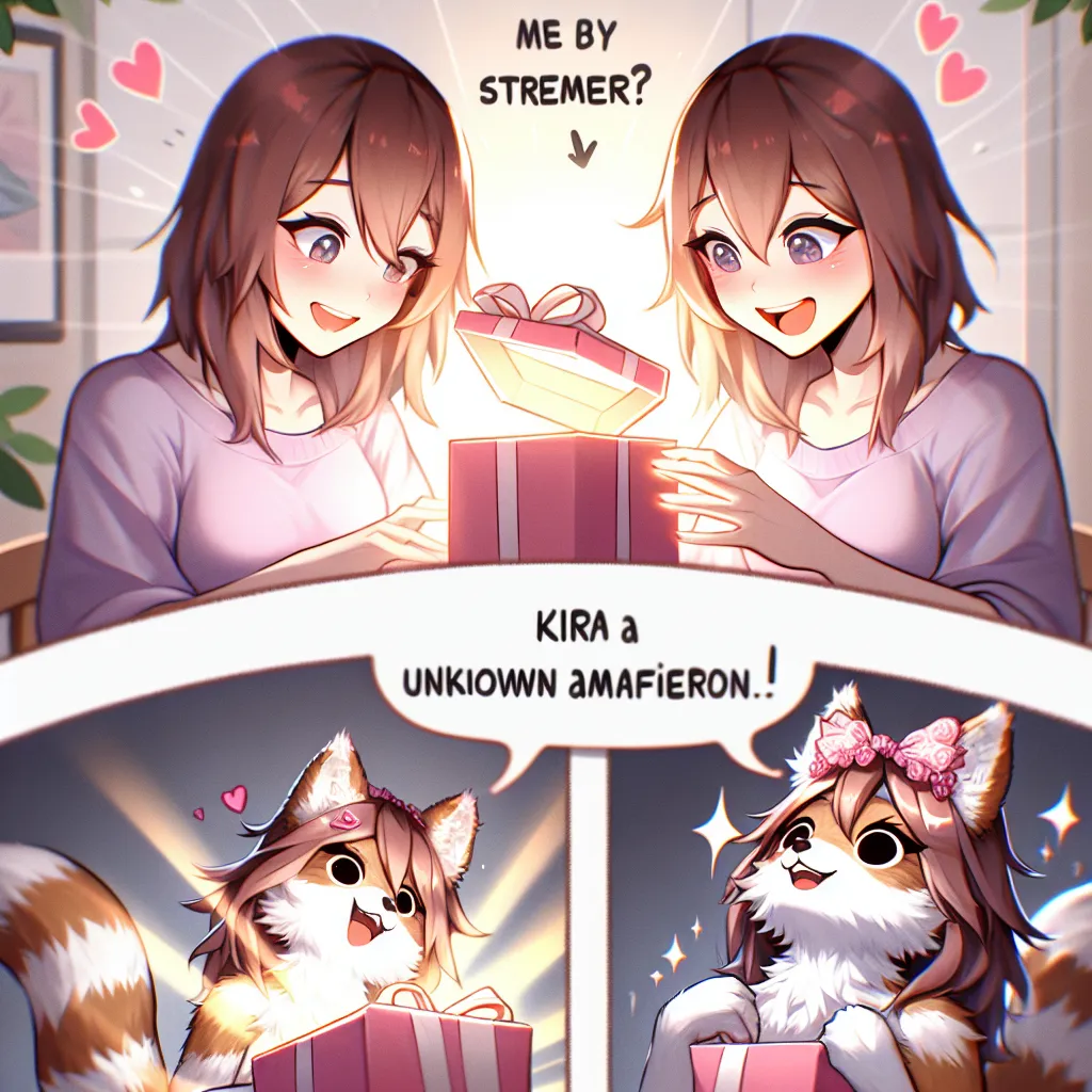 Title: "Furry Upgrade: The Unexpected Side Effects of a Secret Admirer"
Description: Kira, a streamer, opens a mysterious gift from a secret admirer, only to discover that it transforms her into her VTuber persona - an anthropomorphic tanooki girl. With her new furry appearance, Kira embraces her upgraded identity and interacts with her shocked but supportive family and ecstatic fans.