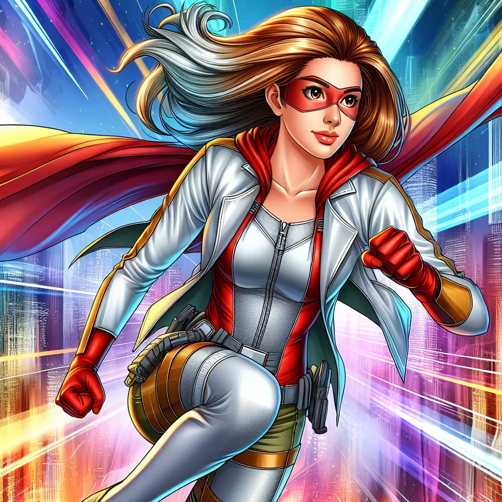 Description for the image: "A dynamic illustration featuring Ochaco Uraraka in an adventurous pose, showcasing her determined expression and heroism in a vibrant and action-packed setting."
