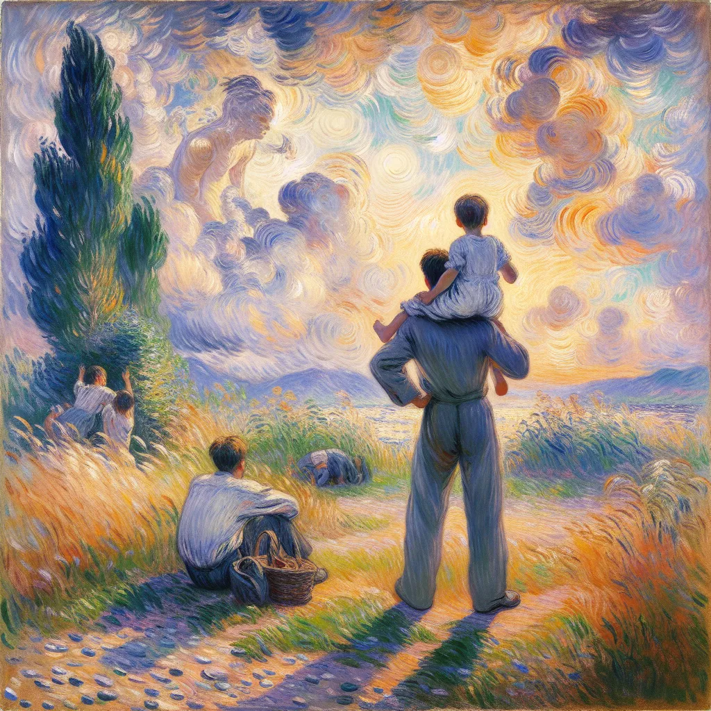 Father, Strength, Transformation, Identity, Journey in the style of Monet