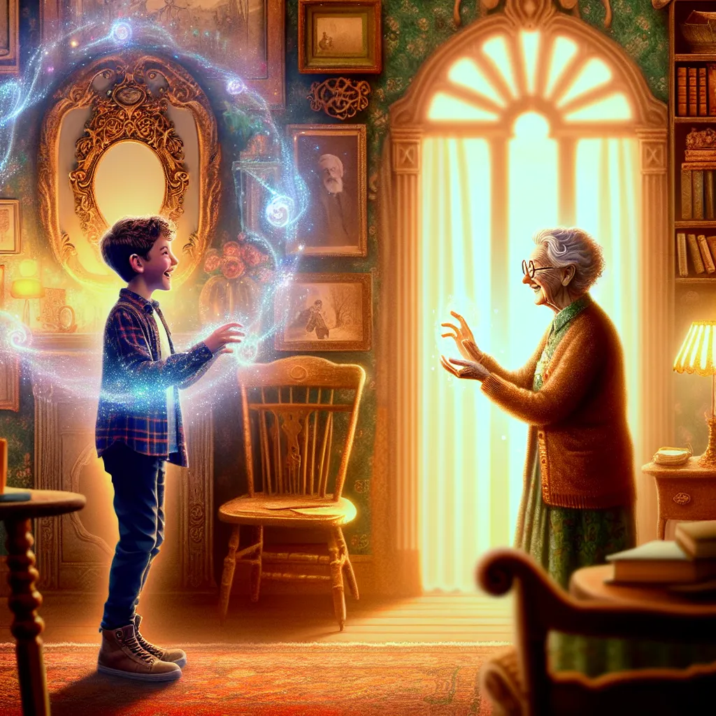A young boy named Aiden visits his Grandma's friend and undergoes a magical spell that swaps his body with hers, leaving him in the elderly woman's body while she inhabits his. The story explores the themes of aging, memories, and the acceptance of one's place in the world.