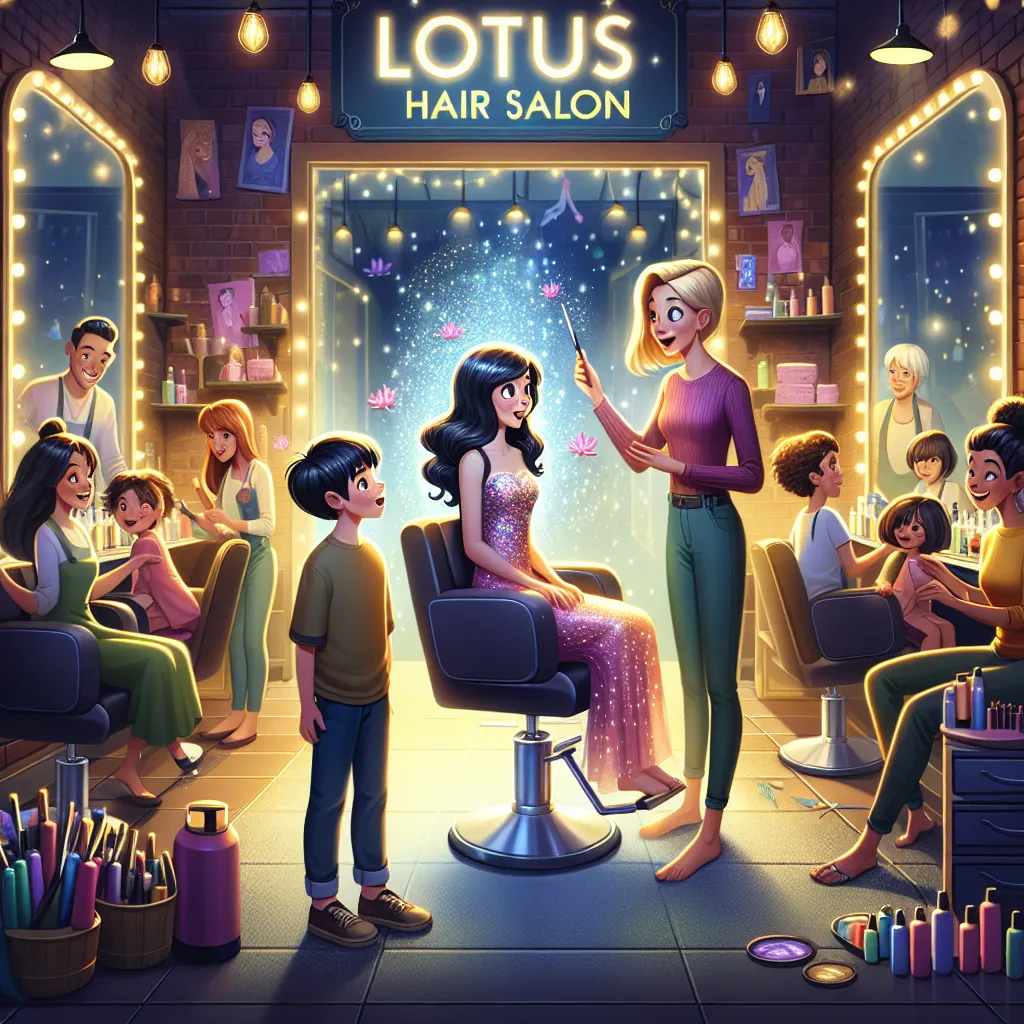 A detailed little boy named Oliver awaits his haircut at Lotus Hair Salon and experiences a magical transformation into a grown woman named Chloe. With support from his family, Oliver navigates this new world, determined to find his way back home. The salon's stylists, unaware of the magic, continue their work as Oliver embarks on a journey of self-discovery, learning the courage to keep going in unfamiliar shoes.