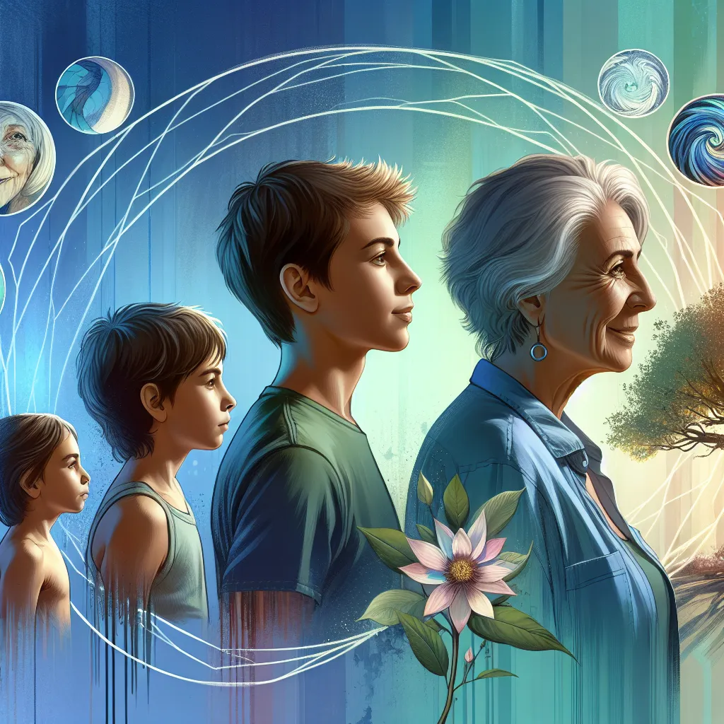 The image accompanying this story should represent the transformation and emotional journey of Ethan and Aunt Maggie. It should capture the essence of growth, resilience, and the bonding between generations. The image can include Ethan, Aunt Maggie, and elements that symbolize personal growth and introspection.