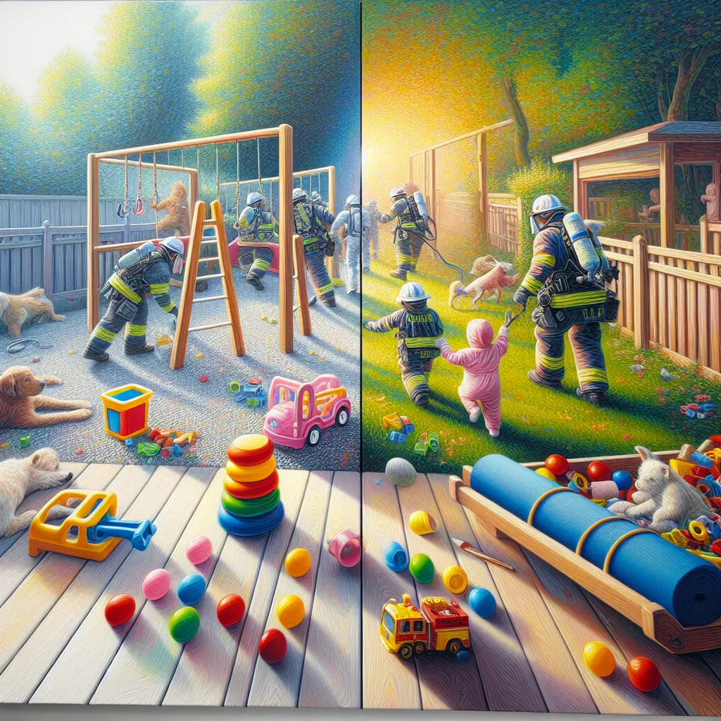 Daycare, Toys, Abductor, Rescue, Liberation in the style of Monet