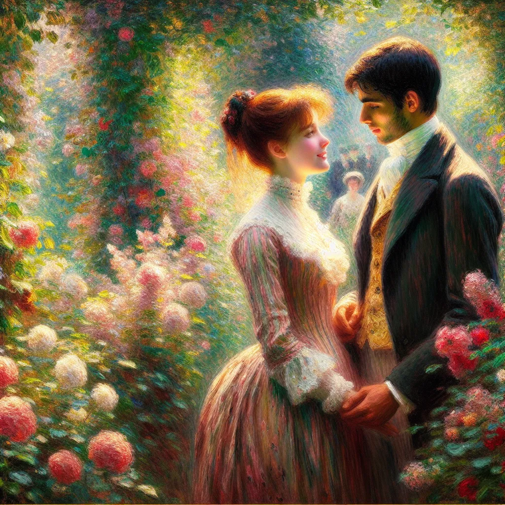 Laughter, Kiss, Tension, Intimacy, Passion in the style of Monet