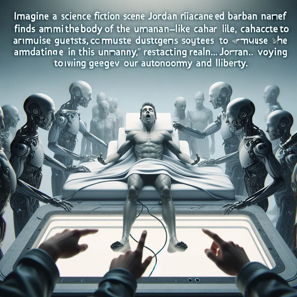 A science fiction story unfolds as Jordan wakes up in the body of Roxanne Wolf, an animatronic character from a game. Forced to entertain guests in a surreal world, Jordan fights against the programming that controls them, determined to reclaim their identity and freedom.