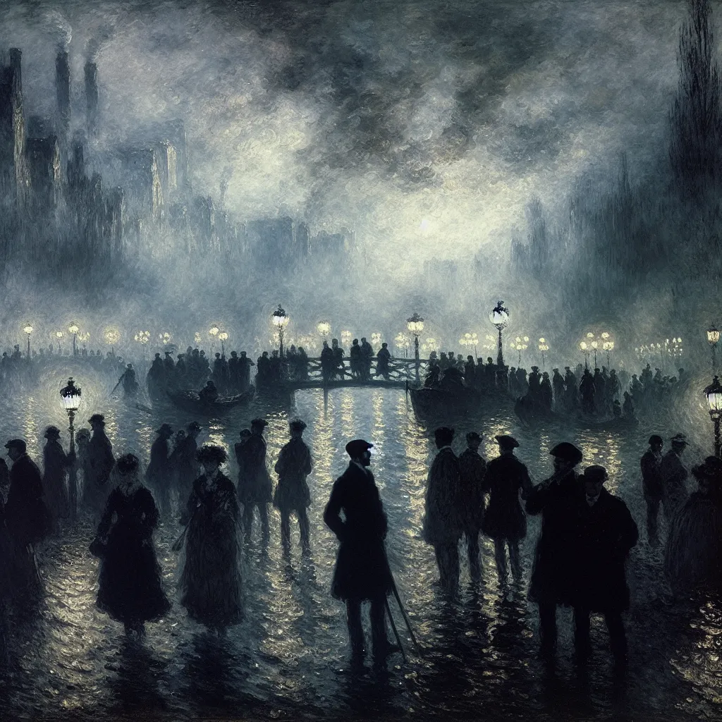 Shadow, Intrigue, Suspicion, Tension, Conflict in the style of Monet