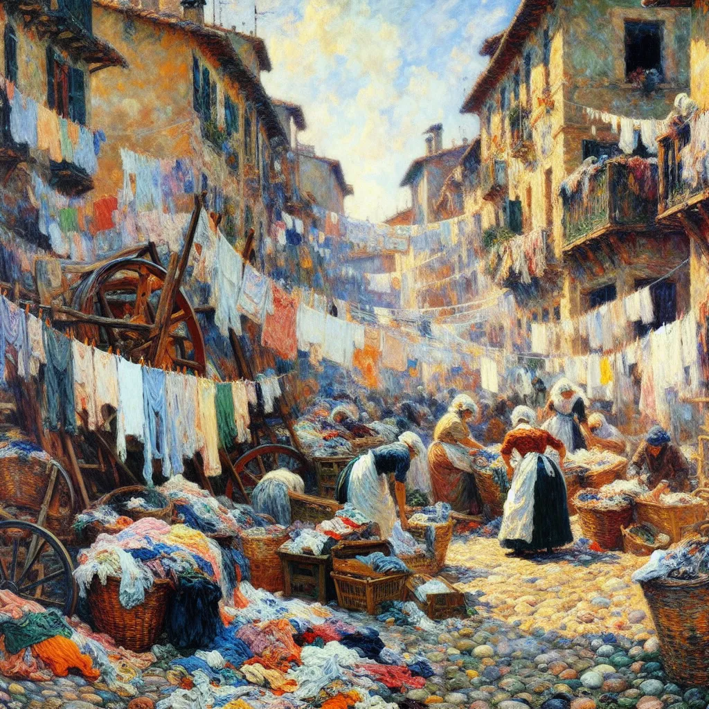 Laundry, Invention, Chaos, Rebellion, Fabric in the style of Monet