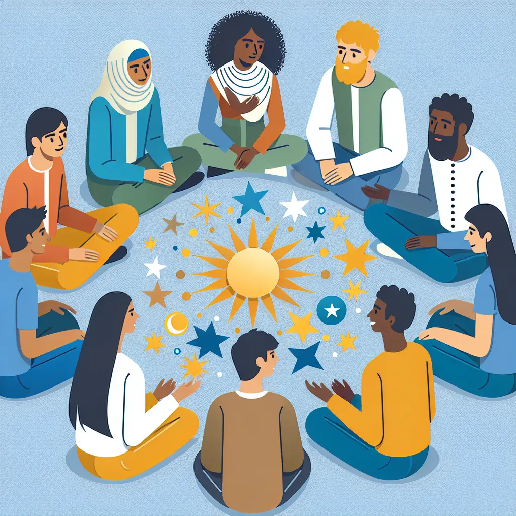 An image depicting a group of diverse individuals engaged in a meaningful conversation, symbolizing collaboration, inclusion, and teamwork.