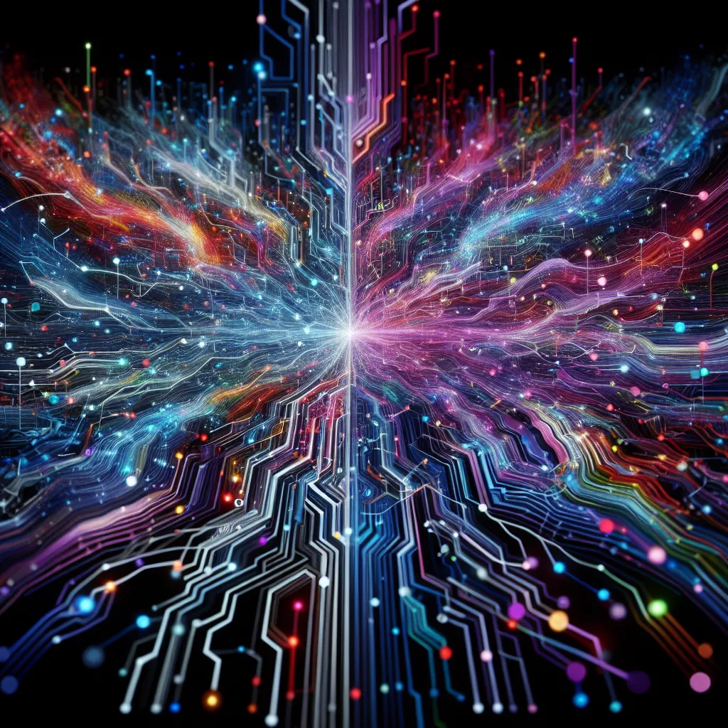 Abstract representation of the concept of artificial intelligence with colorful circuits and patterns.