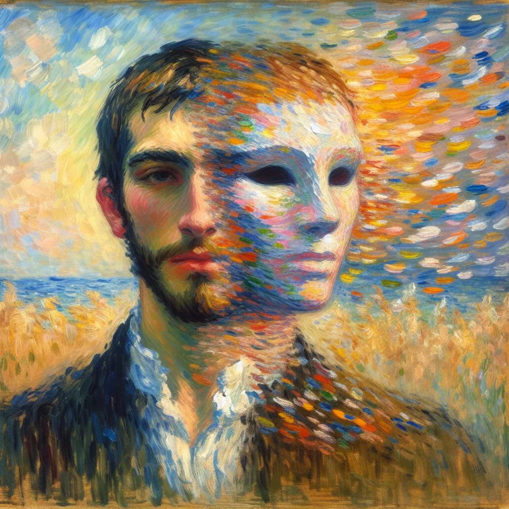 Identity, Transformation, Reality, Duality, Artistry in the style of Monet