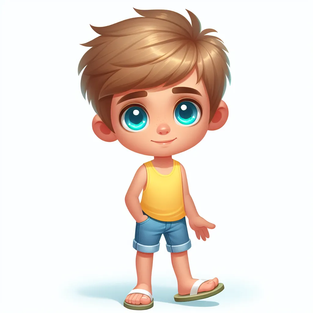 The image accompanying this story is of a 13-year-old boy named Thomas Smith. He has blonde hair styled in a short, messy cut and bright blue eyes. He is wearing a bright yellow tank top and denim shorts, with plain white flip flops on his feet.