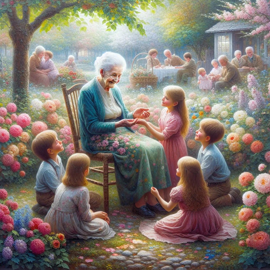 Grandmother, Transformation, Aging, Memories, Connection in the style of Monet