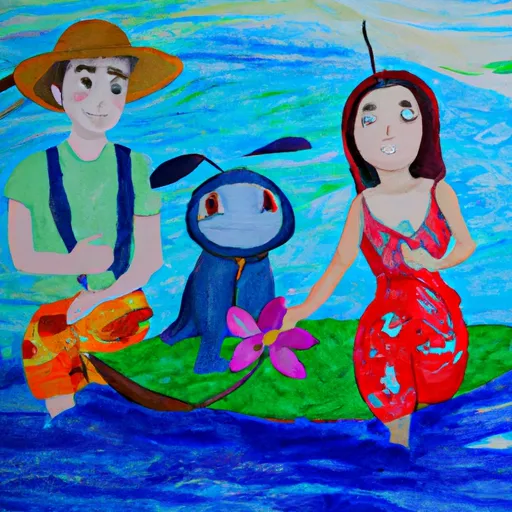 Lilo, Stitch, Adventure, Family, Treasure in the style of Monet