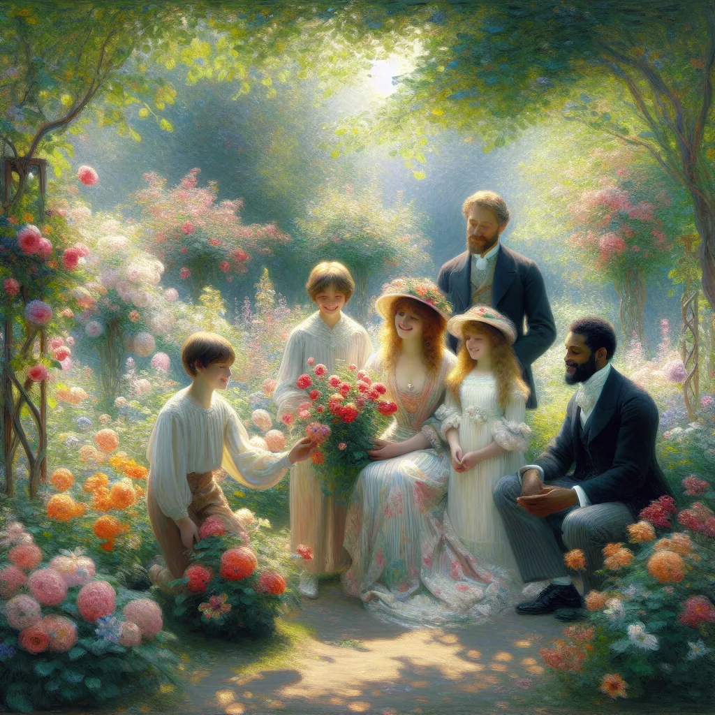 Boy, Family, Transformation, Dresses, Jewelry in the style of Monet