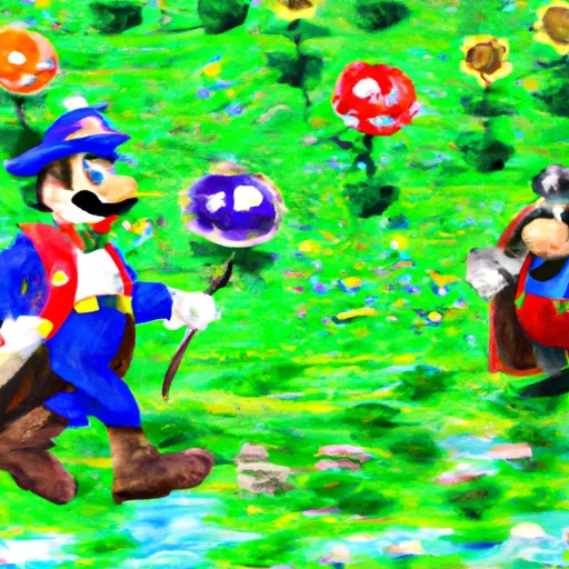 Super Mario, Disney, Animated Characters, Video Games, Fictional Battles in the style of Monet