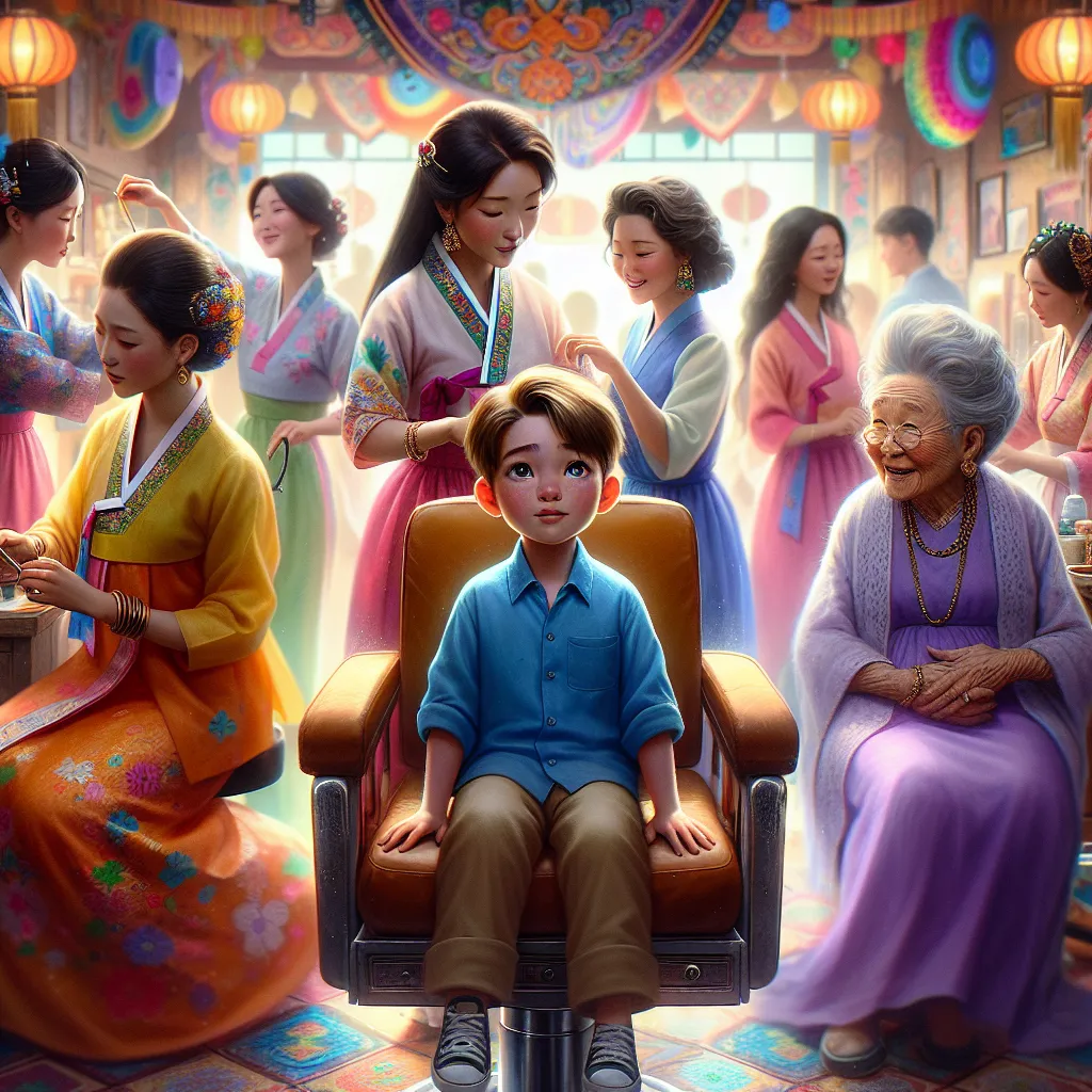A young boy named Oliver, accompanied by his mother Abigail and grandmother Theresa, visits a vibrant Korean hair salon with five women bustling about in colorful outfits and intricate jewelry. As Oliver drifts into a dreamy state in the salon chair, he experiences a surreal journey where he becomes a ghostly observer of the women’s activities, feeling a mix of curiosity and fear. Through a mysterious interplay of memories and sensations, Oliver ultimately reconnects with his physical body, awak