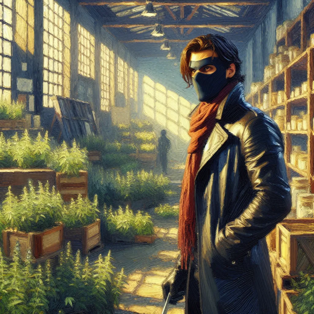 X-23, Gambit, Herbs, Warehouse, Vigilante in the style of Monet