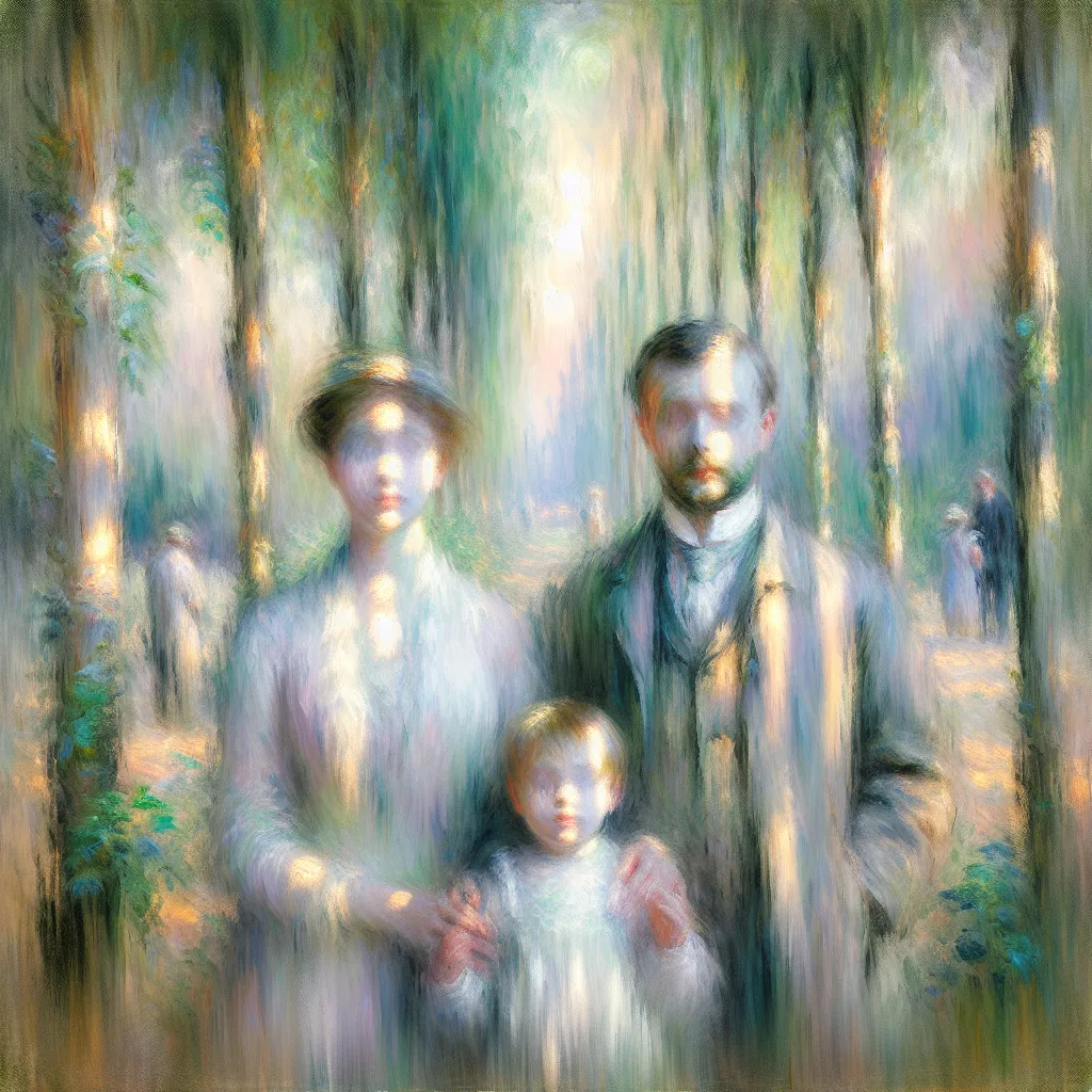 Child, Family, Transformation, Confusion, Memory in the style of Monet