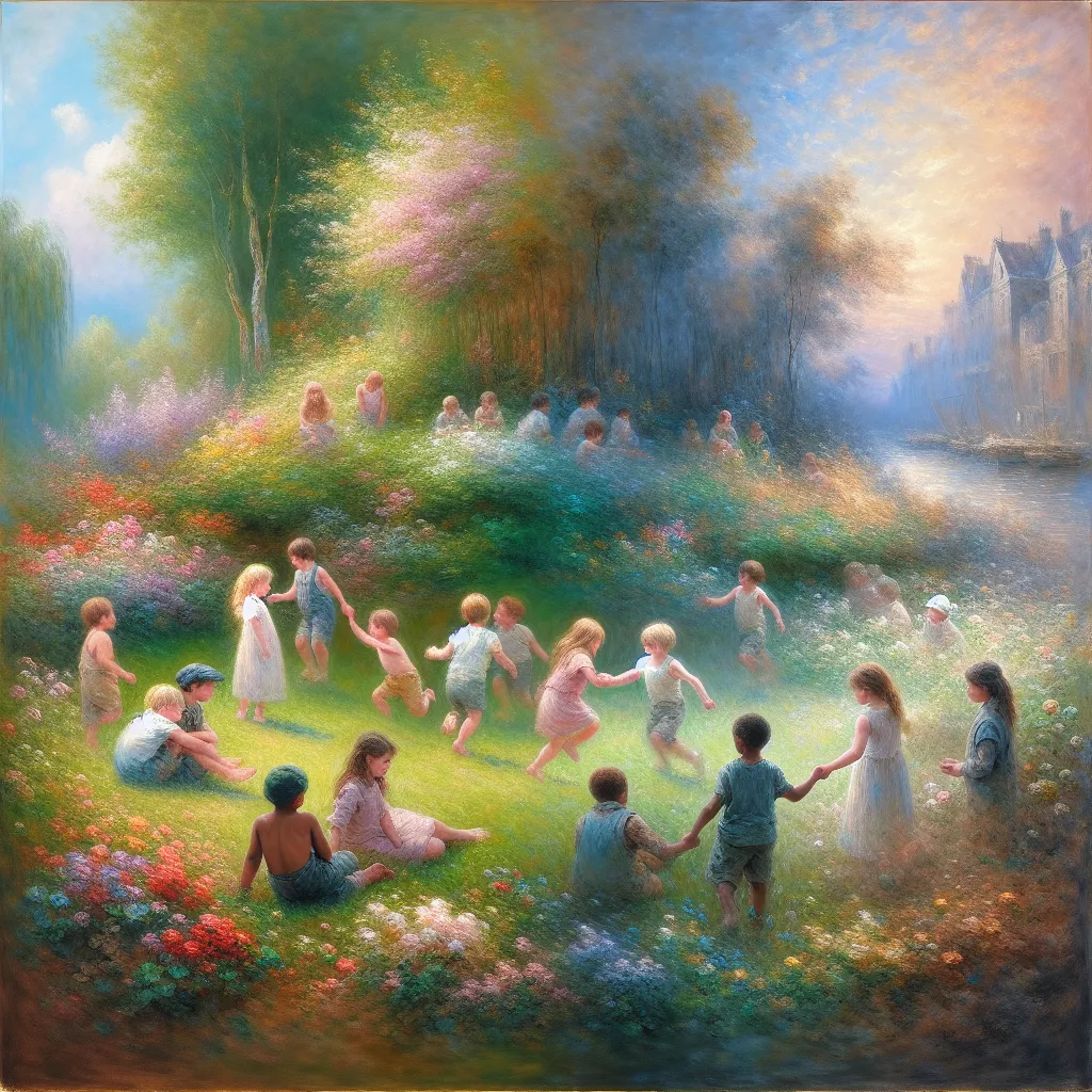 Childhood, Transformation, Reality, Loss, Confusion in the style of Monet