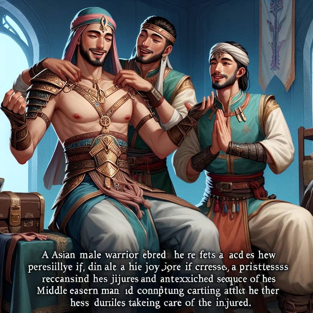 A warrior named Alm embraces his true identity as he dresses in the garments of a priestess, feeling the joy and liberation of being a girl. In a twist of fate, Alm's crush, Conrad, discovers him in his transformed state and takes command, insisting that Alm continue dressing as a girl and tending to the wounded. Alm embraces his newfound role with happiness and anticipation for Conrad's return.