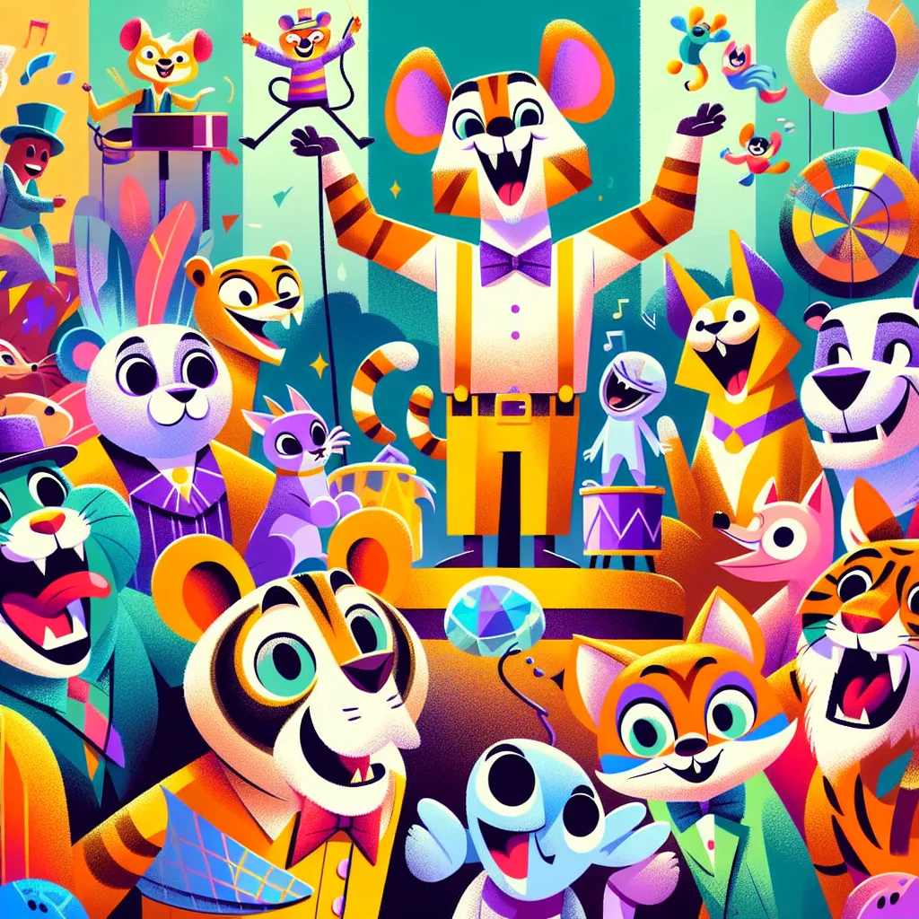 A whimsical scene from "Littlest Pet Shop: A World of Our Own" featuring Trip Hamston's hypnosis prank on his friends, leading to hilarious chaos and a creative revenge plot to reverse the magic. The pets, including a temporarily dog-acting Jade and frozen Roxie, team up for a comical payback, highlighting camaraderie and fun dynamics among characters.