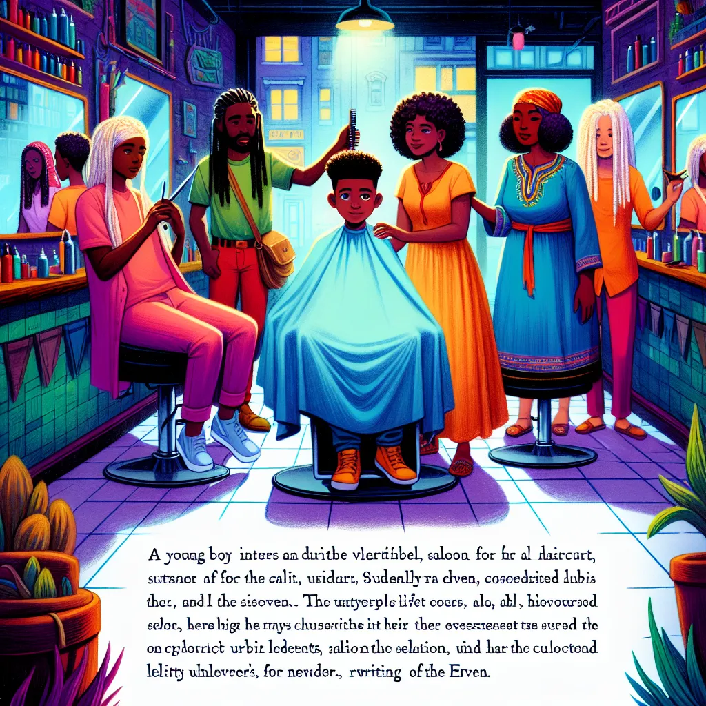 A young boy named Timmy enters a vibrant salon for a haircut, surrounded by five Korean women. The women have unique styles and colorful outfits, engaging in conversations in Korean. Miyeon, one of the women, swaps bodies with Timmy, leaving him stunned and confused. As he navigates his new life as a woman in the salon, memories are rewritten, and he embraces this transformed reality. The story delves into urban legends, folklore, and the mysteries of identity and destiny, exploring themes of cu