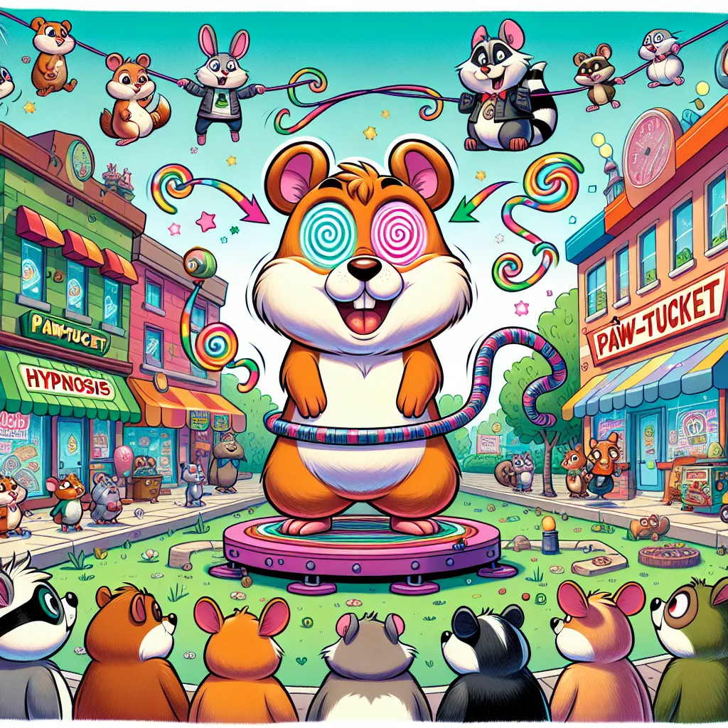 A mischievous hamster named Trip learns hypnosis and pranks his friends in the bustling town of Paw-Tucket in this colorful, humorous story.