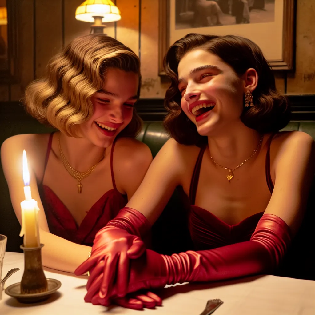 The image accompanying this story is of two friends sitting at a candlelit table in a cozy restaurant. One friend, Ava, is wearing a red dress that accentuates her curves after a recent transformation. They share a moment of laughter and connection, their hands intertwined on the table. The image captures the warm and intimate atmosphere of their conversation and the possibility of something more between them.