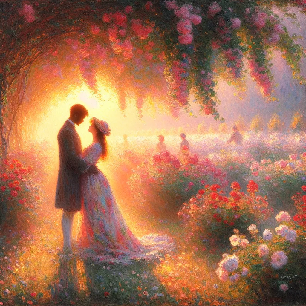 Passion, Intimacy, Desire, Sensation, Pleasure in the style of Monet
