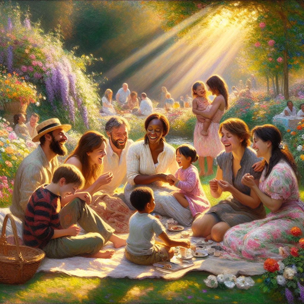 Laughter, Love, Touch, Intimacy, Connection in the style of Monet