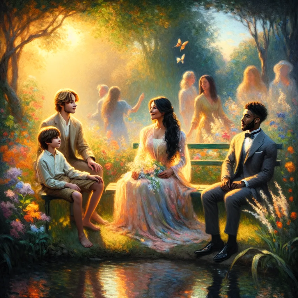 Boy, Swap, Identity, Family, Transformation in the style of Monet