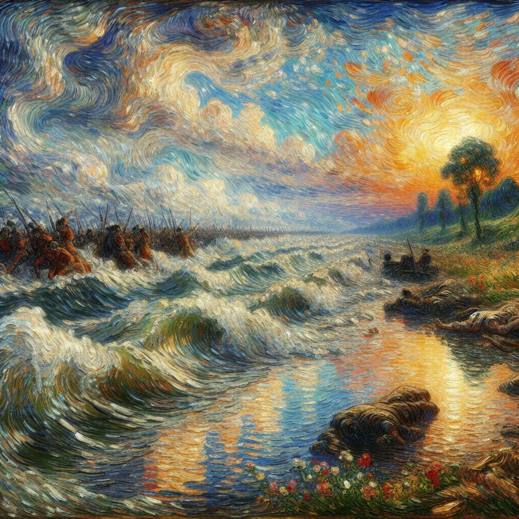 Valentia, Battaglia, Segreto, Amata, Rivelare in the style of Monet
