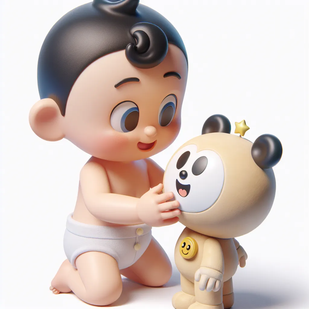 A life-sized pacifier in the shape of Lisa Simpson, held by a curious and playful Maggie Simpson. The bond between the sisters is evident as Maggie lovingly explores and interacts with the magical Lisa-pacifier, bringing comfort and joy.
