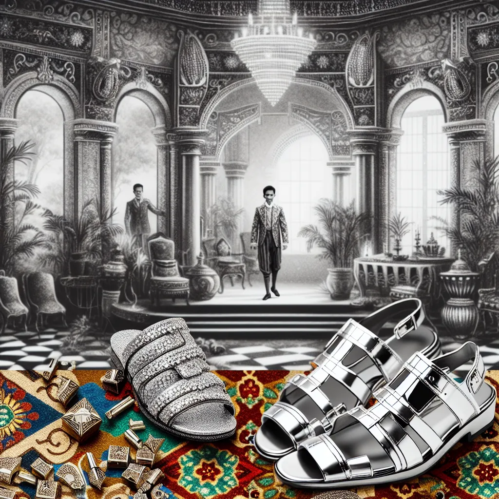 For this story, the image should depict a young boy standing in a room, looking down in shock at his feet as they transform from child's feet into mature, feminine feet in a pair of silver platform sandals. The room should be fancy, with elegant decor characteristic of an adult woman's bedroom. The boy's expression should convey surprise and confusion as the transformation takes place.