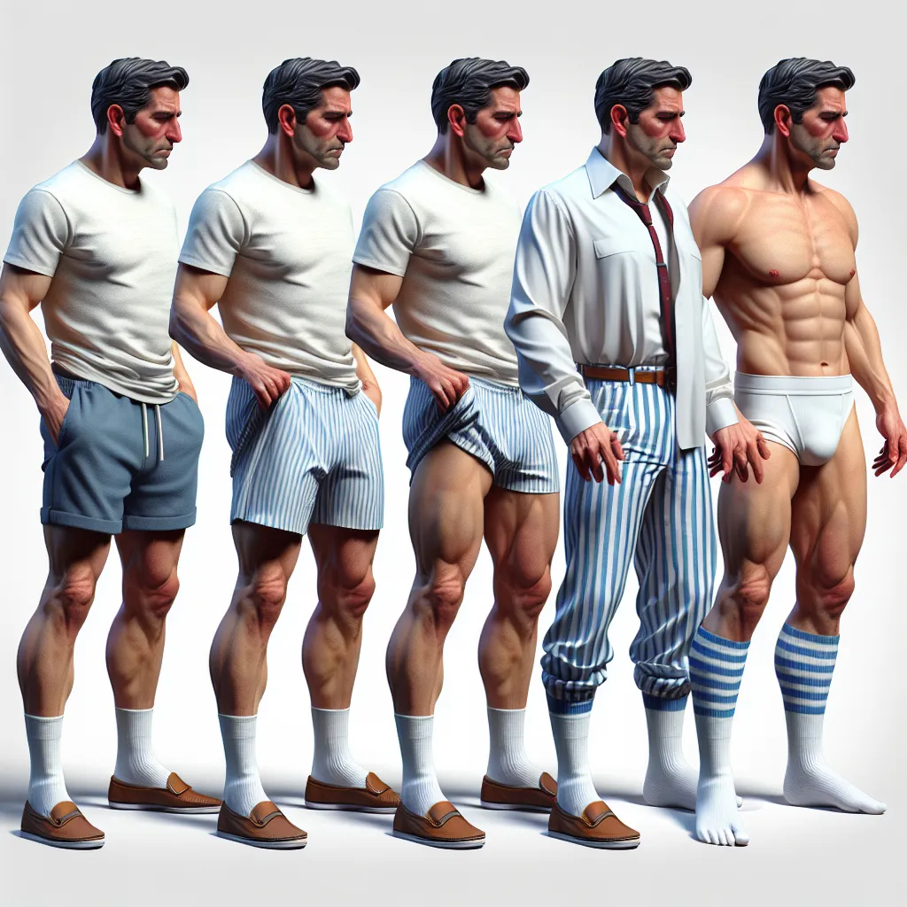 An image showing Trevor Maloney, in Francesca Lucchini's body, struggling with the discomfort and challenges of adapting to his new form. He is depicted wearing the white panties with blue stripes, a white shirt, and slip-on shoes that make up the uniform of the Witches. The image represents Trevor's internal struggle and the sacrifices made in the pursuit of strengthening the military forces against a common enemy.