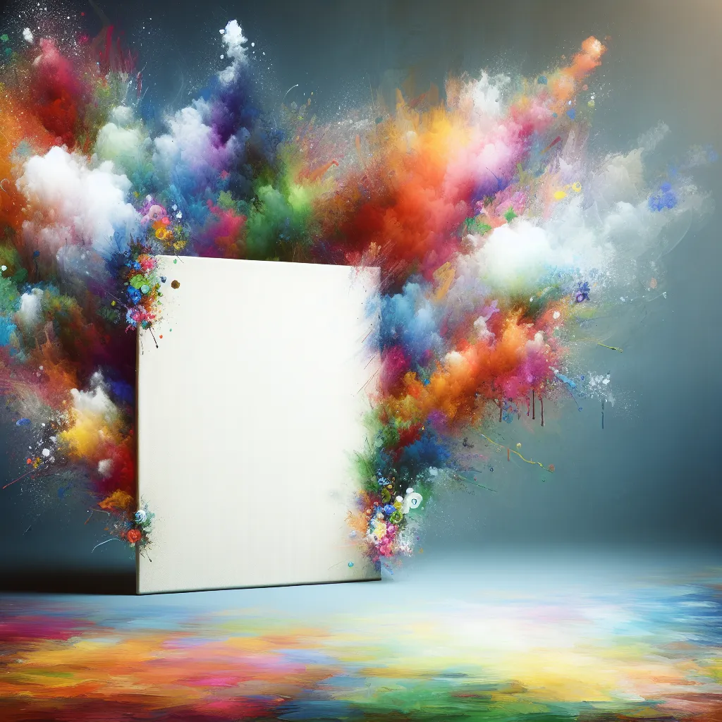 A blank canvas with vibrant colors bursting at the edges, symbolizing the untold possibilities of an unfinished story.