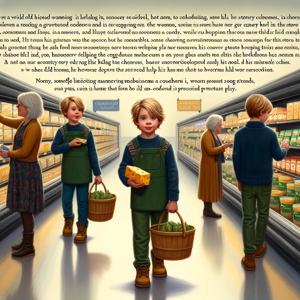 A 7-year-old boy named Ryan Callahan stands among the grocery store aisles, holding $5 in cash. He is on a mission to buy a candy bar and a drink. As he explores the store, he notices a group of older women dressed in trendy outfits, finding them enchanting. However, he soon encounters an older woman named Margaret Jenkins, who mistakes him for someone who works at the store and seeks his help in finding Farmhouse Cheddar cheese. In an unexpected turn of events, Ryan undergoes a drastic transfor