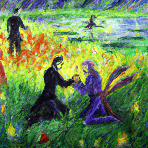 Fantasy, Showdown, Lucifer Morningstar, Characters, Battle in the style of Monet