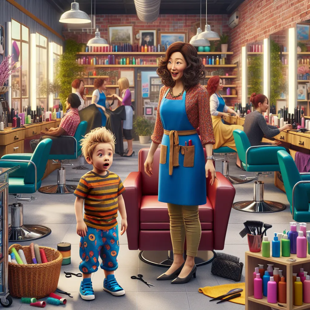 An imaginative tale of a 4-year-old boy named Ethan who mysteriously switches places with a Korean stylist, Mina, in a bustling salon. As Ethan navigates this unreal experience, vivid descriptions of the characters, their clothing, and the surreal events unfold within the story.