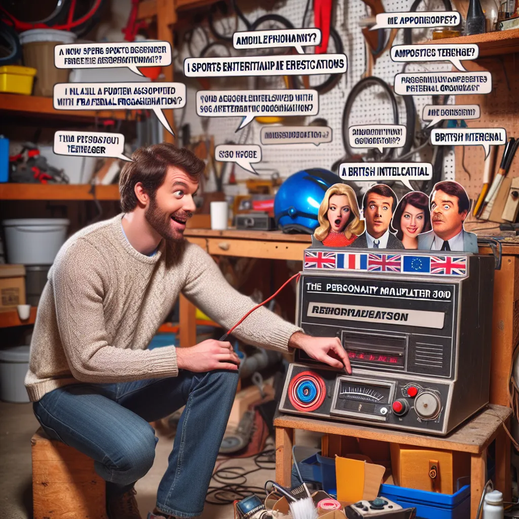 A man named Jake holds his prized invention, the Personality Manipulator 3000, in his cluttered garage. He decides to test it on his girlfriend, Lisa, who transforms into a fratty bro, a giggling teenage girl, and a British intellectual. Jake is amazed and amused by the results, realizing the chaos and laughter this device could bring.