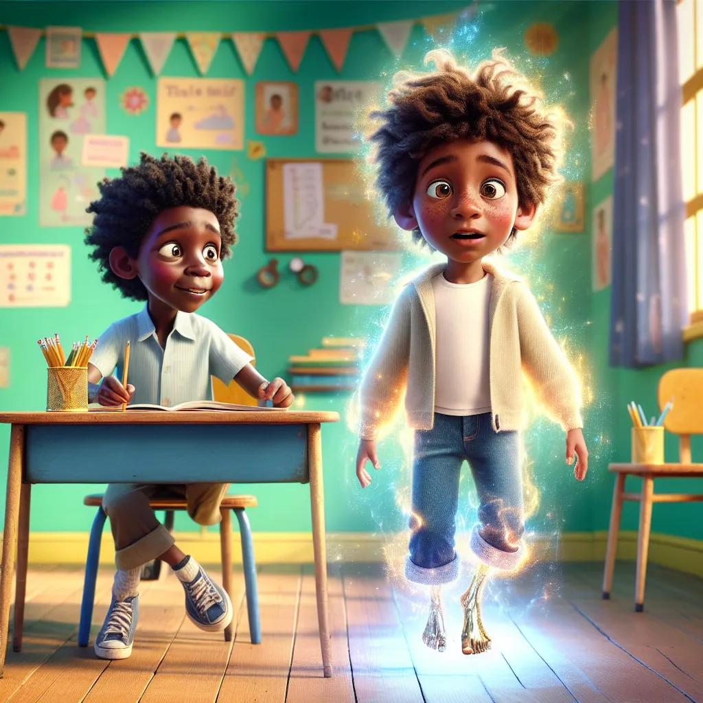 A four-year-old boy named Jonathan Miller takes a quiz with his friend Oliver, leading to a surprising and fantastical transformation starting from his feet and legs and progressing to his torso and chest, as he watches in shock and confusion.