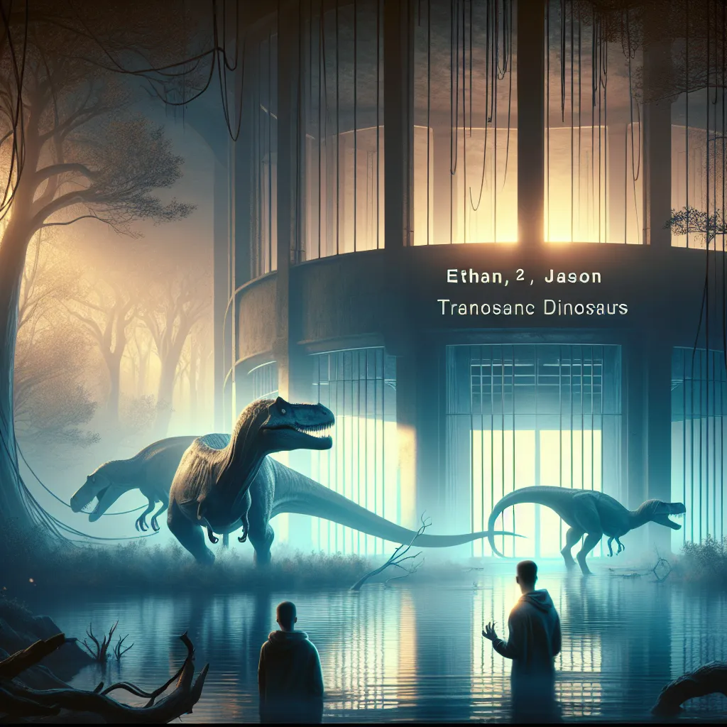 A mysterious and thrilling science fiction tale unfolds as Ethan navigates his transformation into a Spinosaurus alongside his allies, Jason and Lila. Fleeing from a shadowy facility, they embrace their newfound abilities and struggle with the blurred lines between their human and dinosaur selves. In a moment of reflection by a river at dawn, they find solace in their freedom and unity as they face an uncertain future.